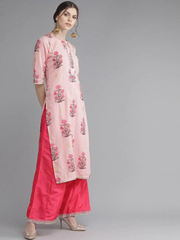 Pink Printed Cotton Kurta - ShopLibas