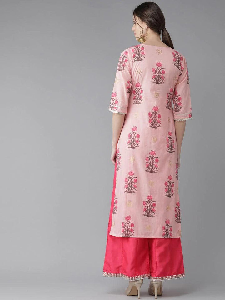 Pink Printed Cotton Kurta - ShopLibas