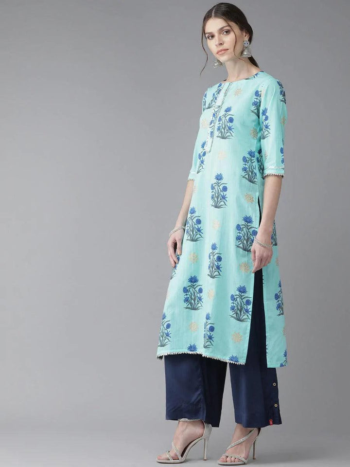Blue Printed Cotton Kurta - ShopLibas