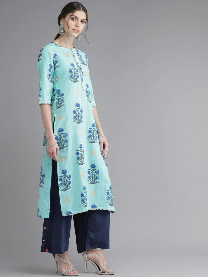 Blue Printed Cotton Kurta - ShopLibas