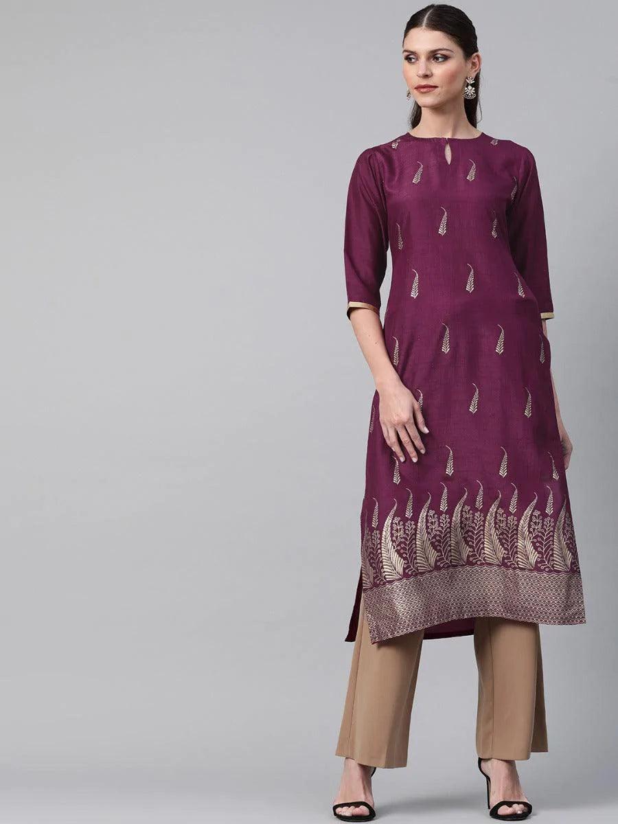 Purple Self Design Chanderi Kurta - ShopLibas