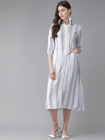 White Striped Rayon Dress - ShopLibas