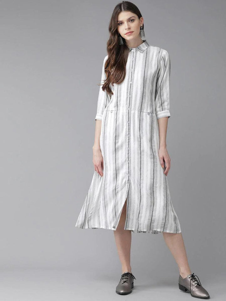 White Striped Rayon Dress - ShopLibas