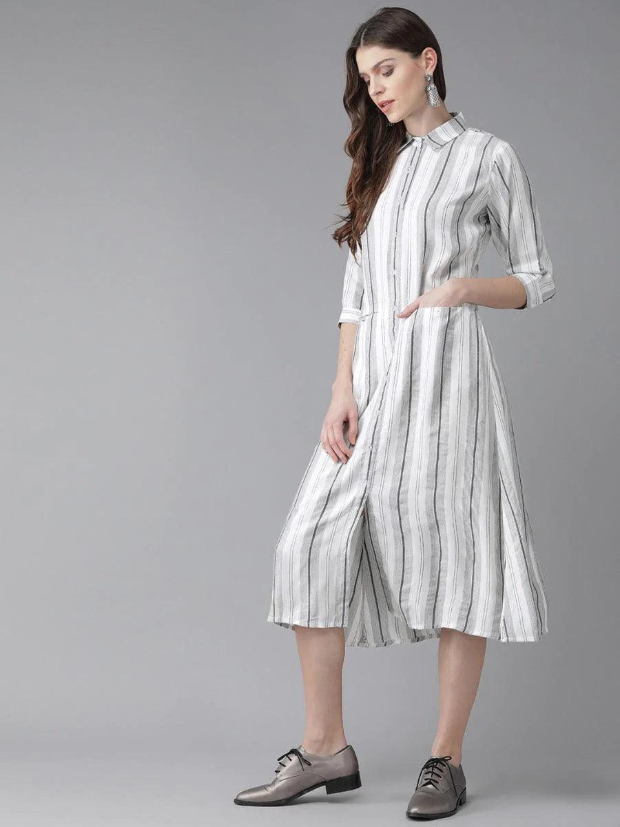 White Striped Rayon Dress - ShopLibas