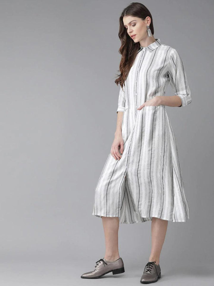 White Striped Rayon Dress - ShopLibas