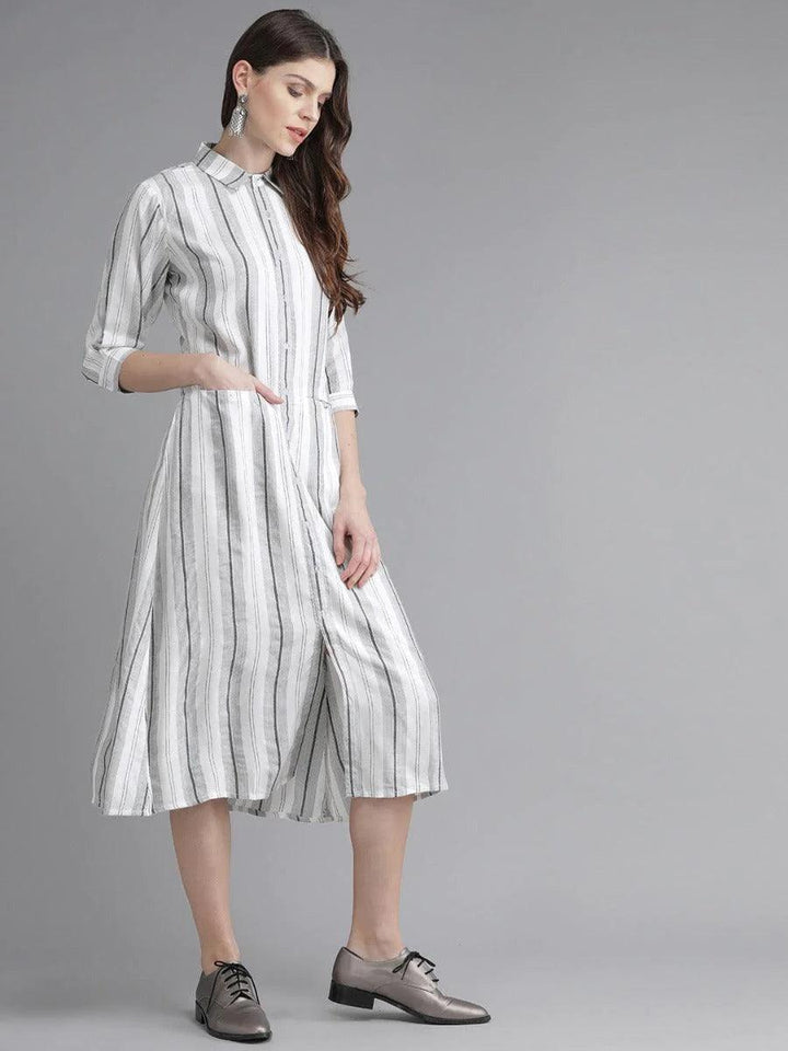 White Striped Rayon Dress - ShopLibas