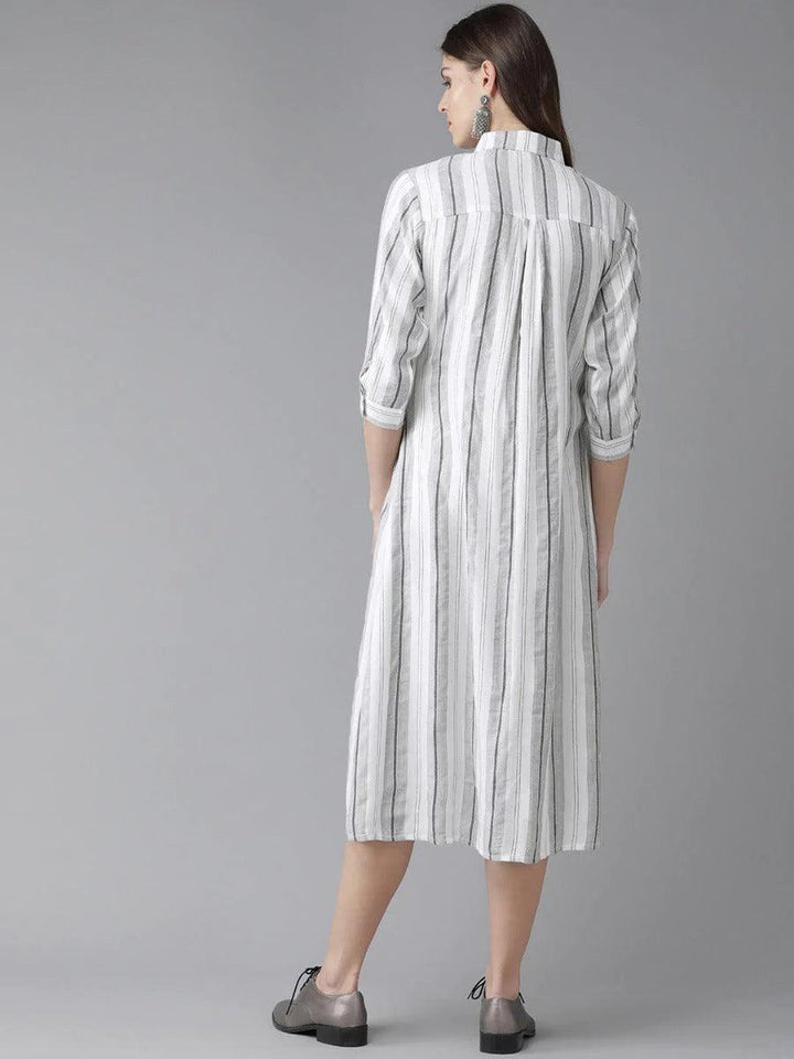 White Striped Rayon Dress - ShopLibas