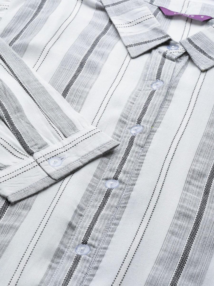 White Striped Rayon Dress - ShopLibas