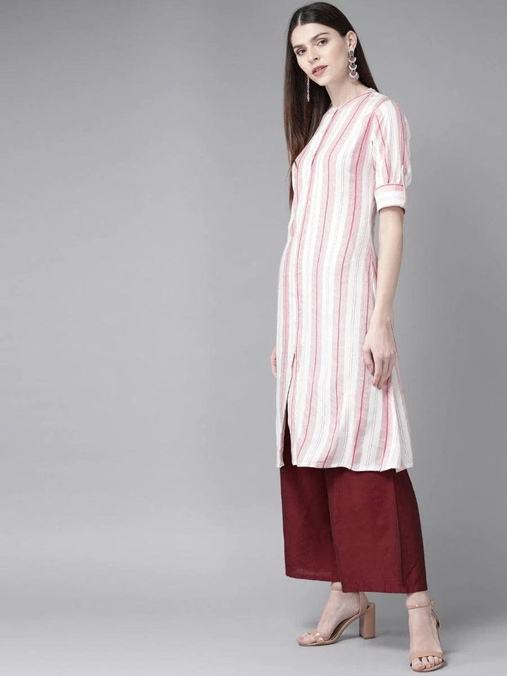 White Striped Rayon Kurta - ShopLibas