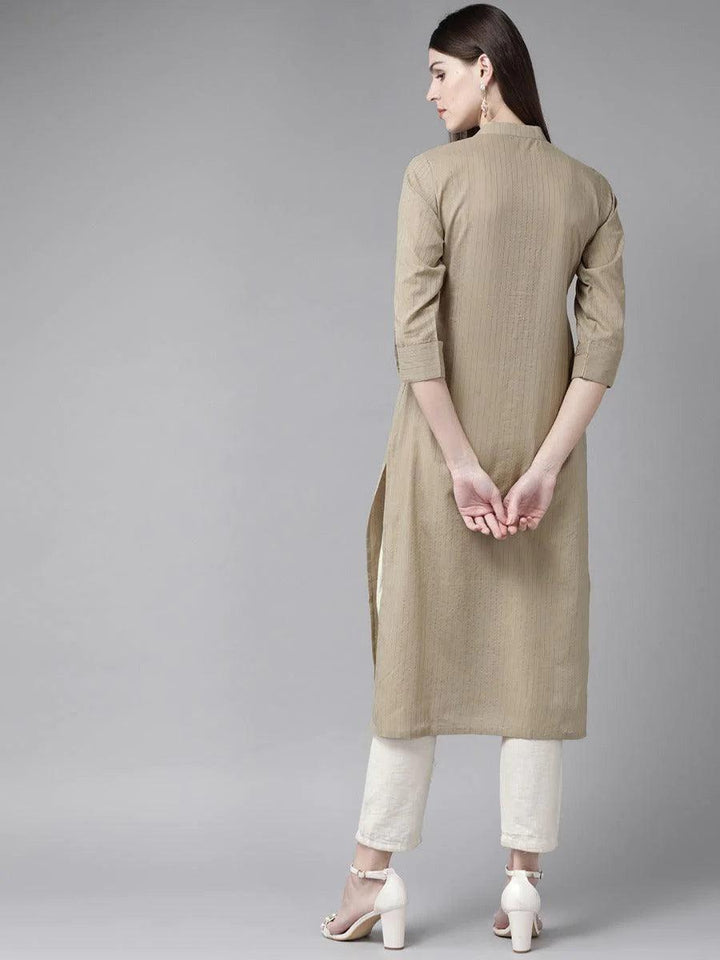 Taupe Striped Cotton Kurta - ShopLibas