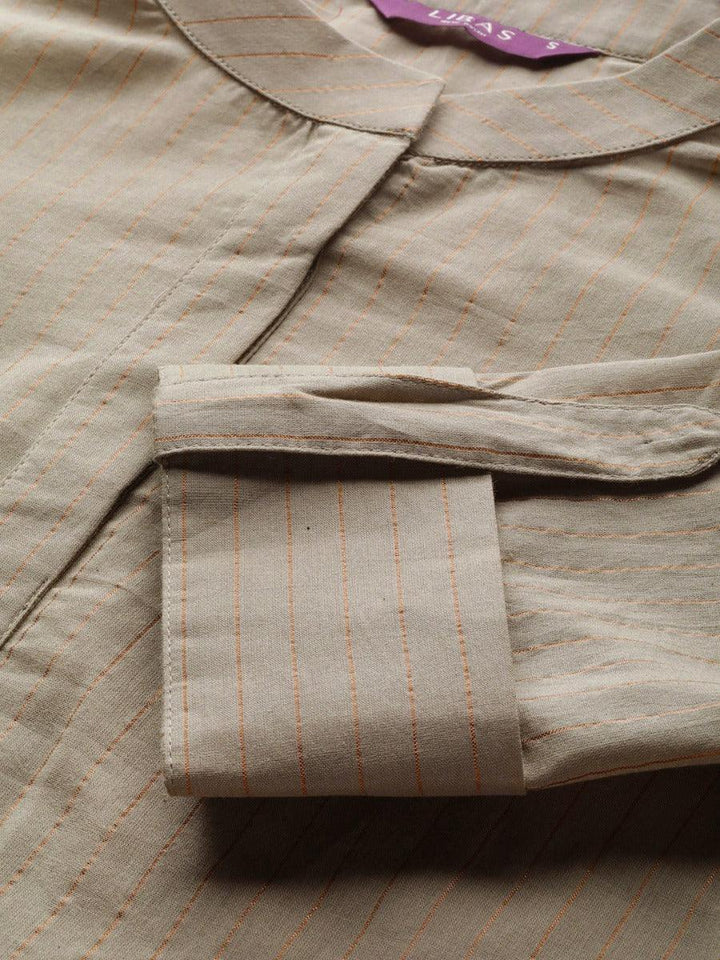 Taupe Striped Cotton Kurta - ShopLibas