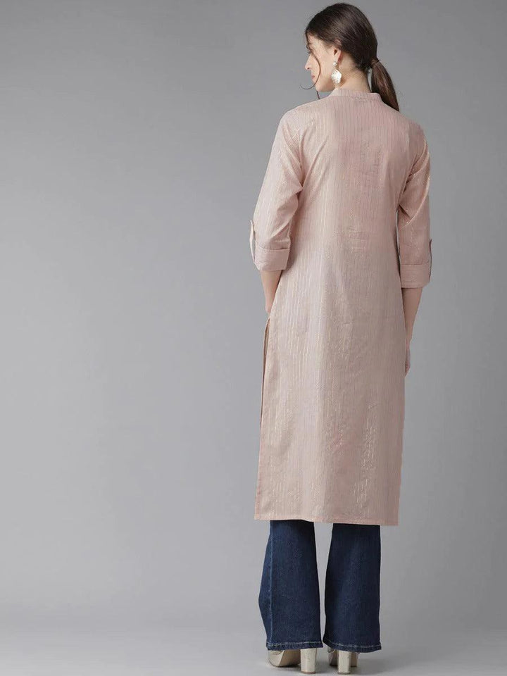 Dusky Peach Striped Cotton Kurta - ShopLibas