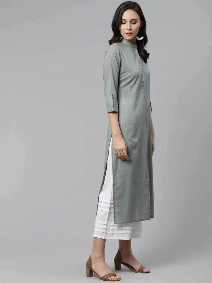 Grey Striped Cotton Kurta - ShopLibas