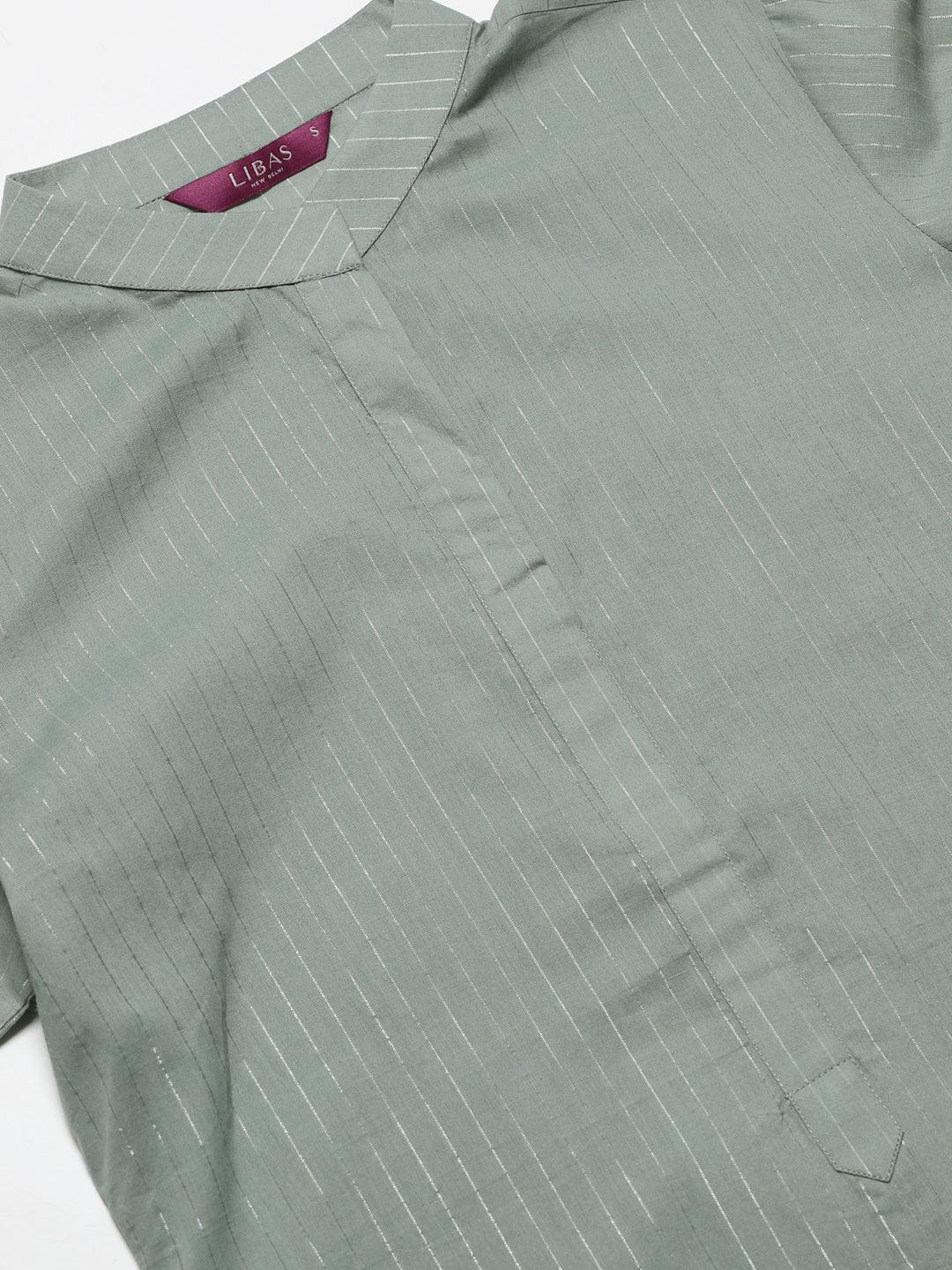 Grey Striped Cotton Kurta - ShopLibas