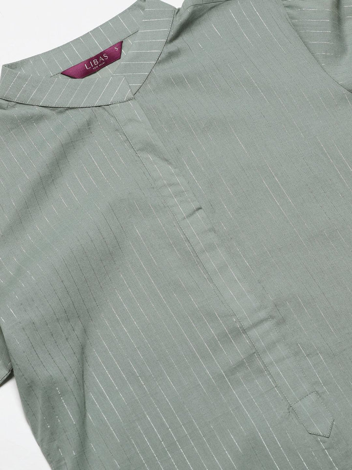 Grey Striped Cotton Kurta - ShopLibas