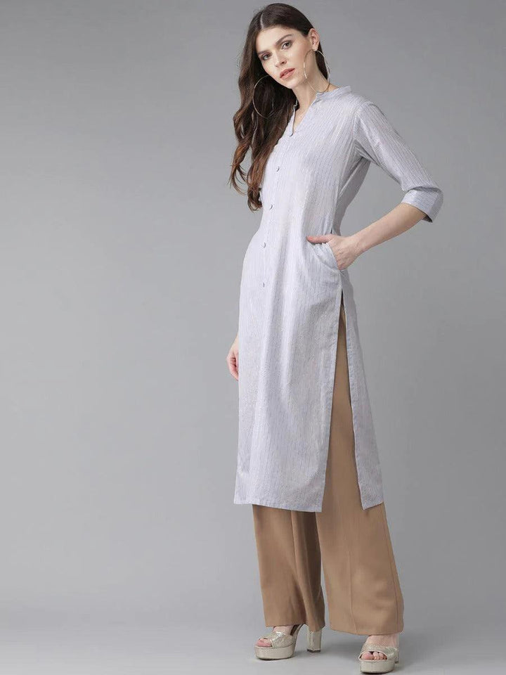 Grey Striped Cotton Kurta - ShopLibas