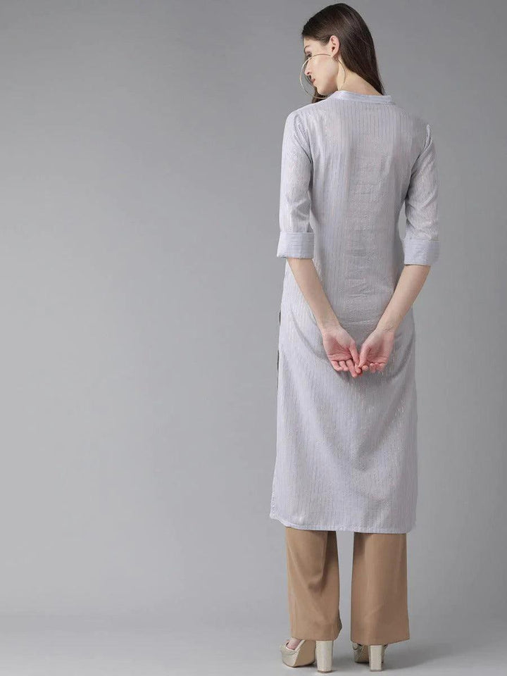 Grey Striped Cotton Kurta - ShopLibas