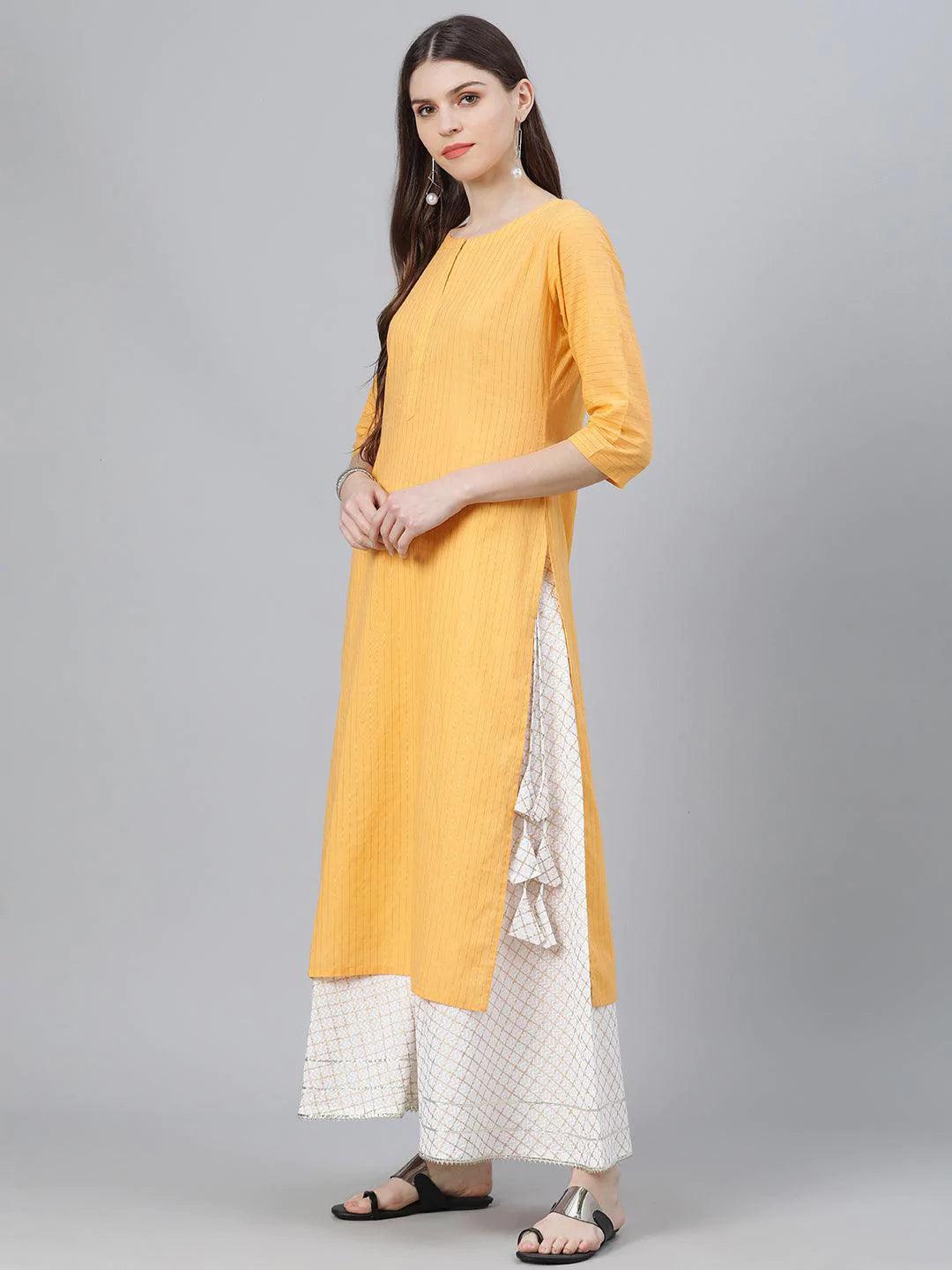 Yellow Striped Cotton Kurta - ShopLibas 