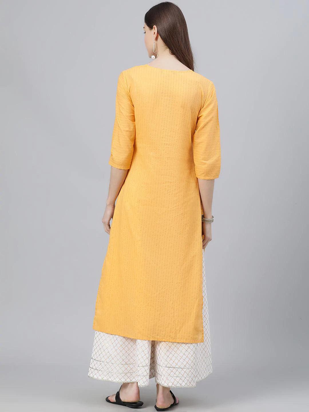 Yellow Striped Cotton Kurta - ShopLibas 
