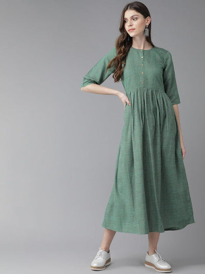 Green Striped Cotton Dress - ShopLibas