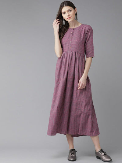 Purple Striped Cotton Dress - ShopLibas