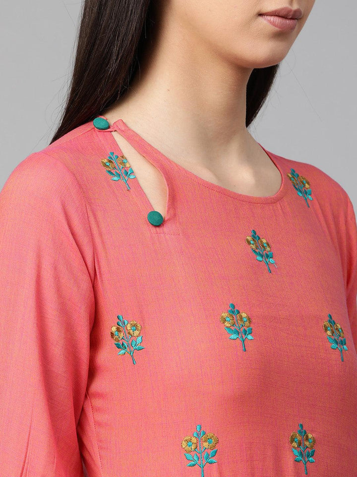 Pink Embroidered Rayon Kurta - ShopLibas