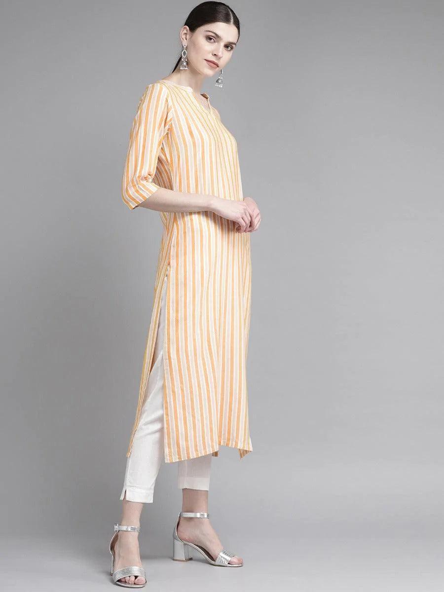Yellow Striped Rayon Kurta - ShopLibas 