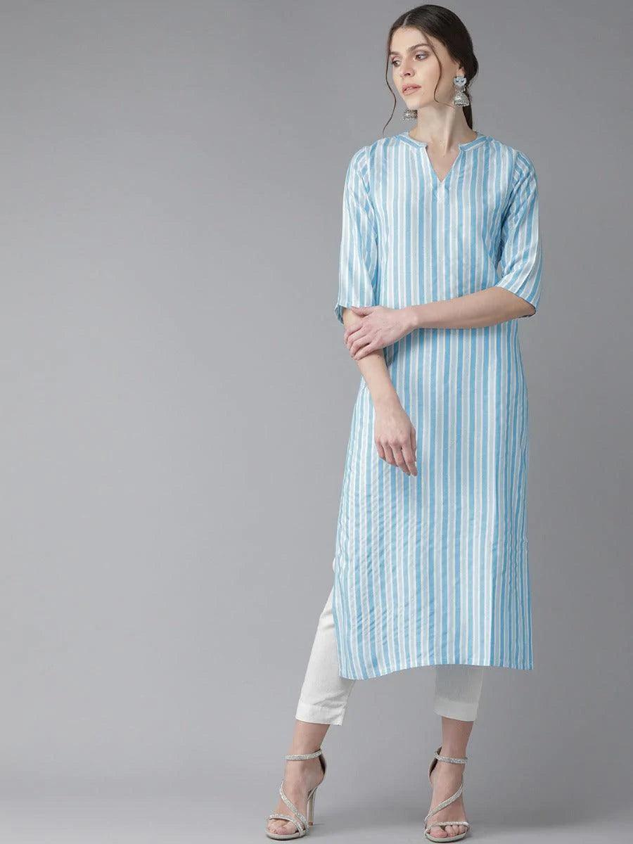 Blue Striped Rayon Kurta - ShopLibas