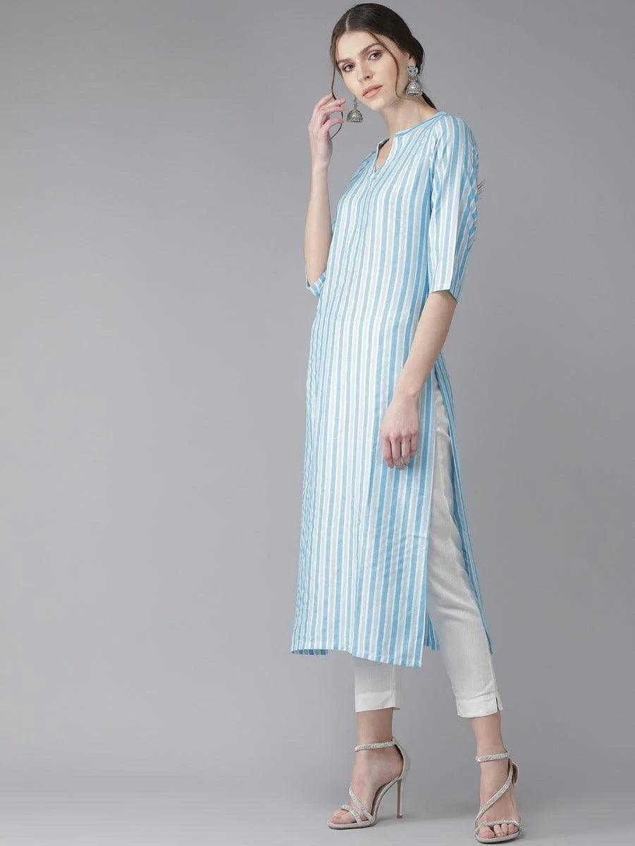 Blue Striped Rayon Kurta - ShopLibas