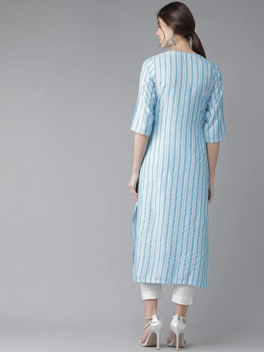 Blue Striped Rayon Kurta - ShopLibas