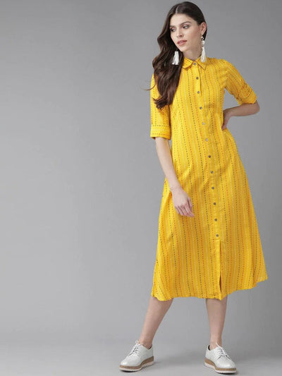 Mustard Striped Cotton Dress - ShopLibas