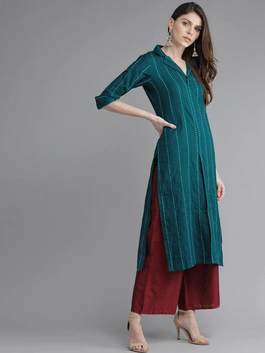 Blue Striped Cotton Kurta - ShopLibas