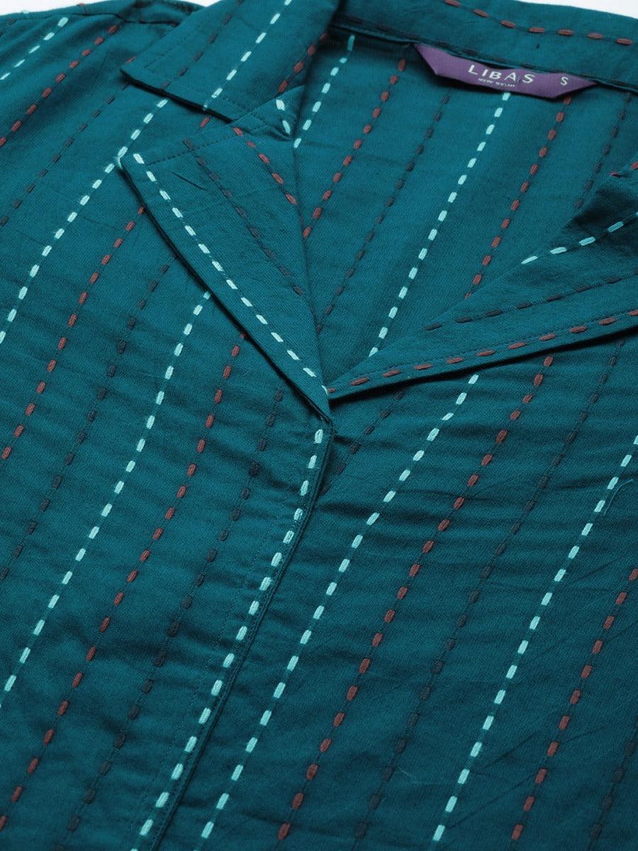 Blue Striped Cotton Kurta - ShopLibas
