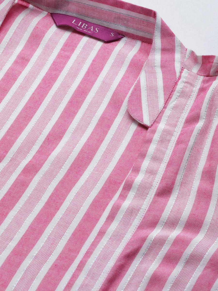Off-White Striped Rayon Dress With Jacket - ShopLibas