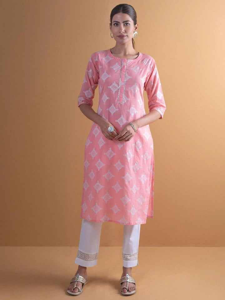 Pink Printed Cotton Kurta - ShopLibas