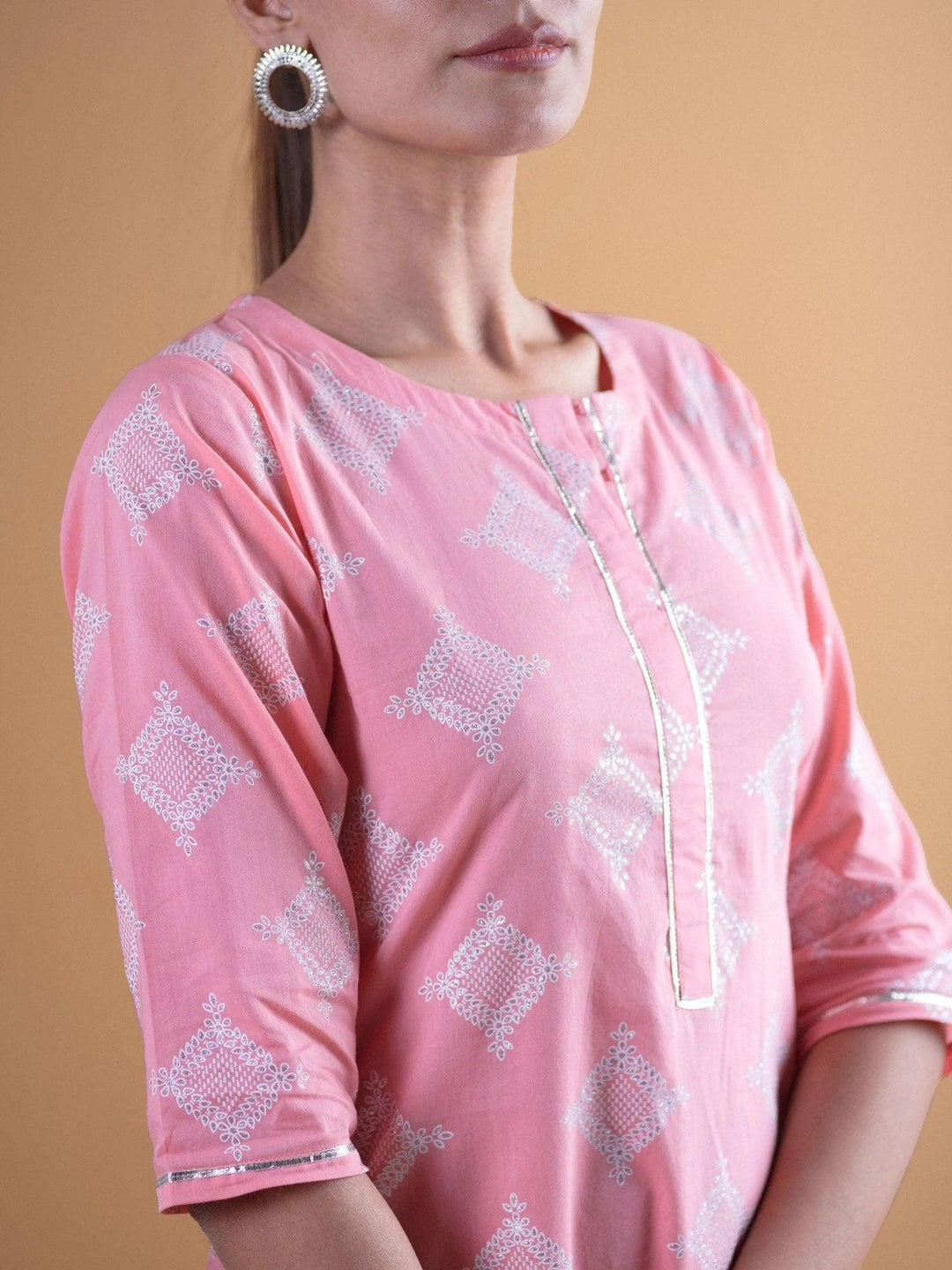 Pink Printed Cotton Kurta - ShopLibas