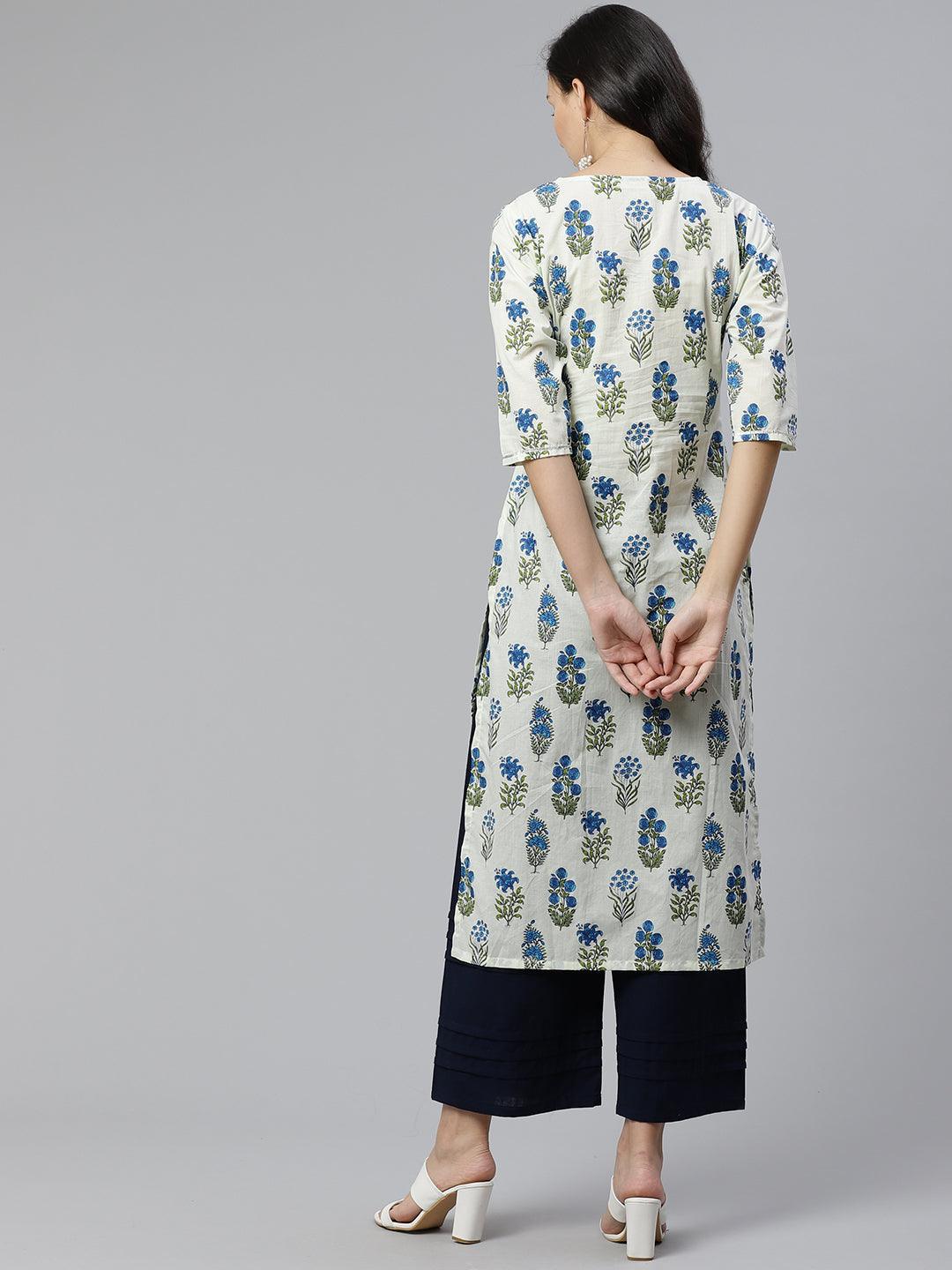 Off-White Printed Cotton Kurta - ShopLibas