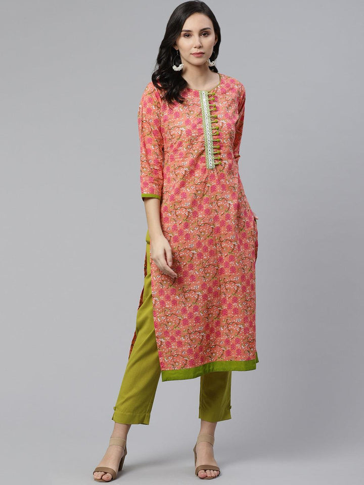 Pink Printed Cotton Kurta - ShopLibas