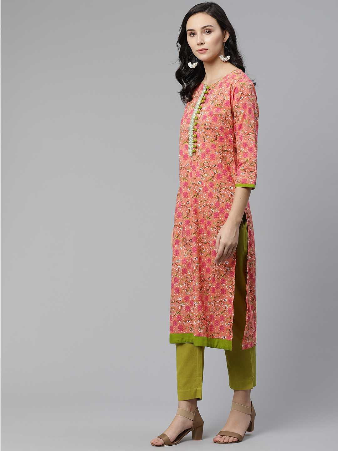 Pink Printed Cotton Kurta - ShopLibas
