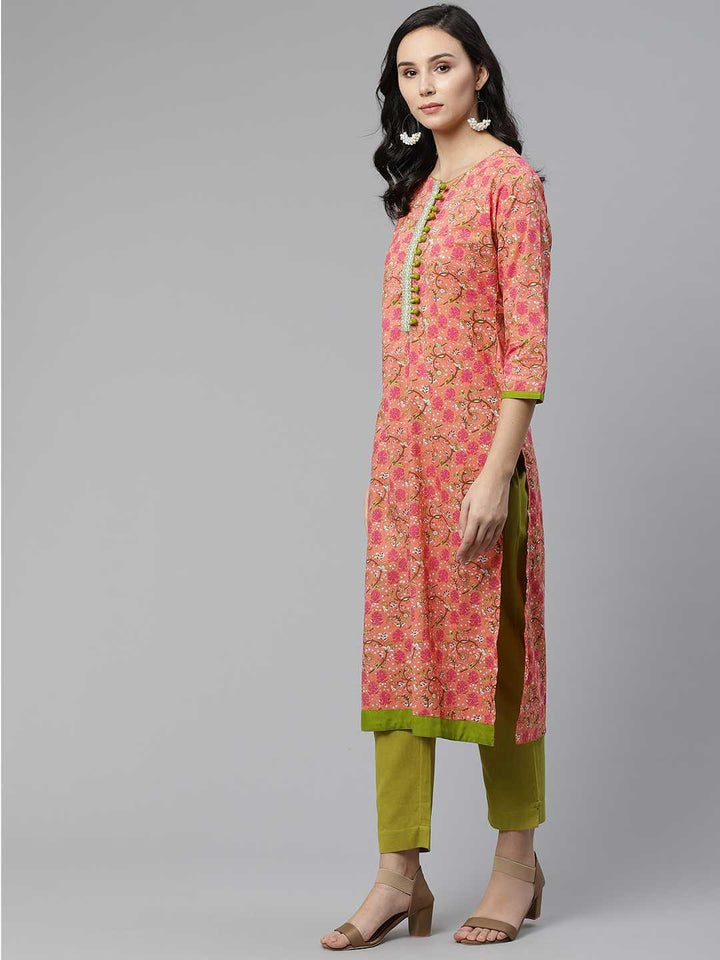 Pink Printed Cotton Kurta - ShopLibas
