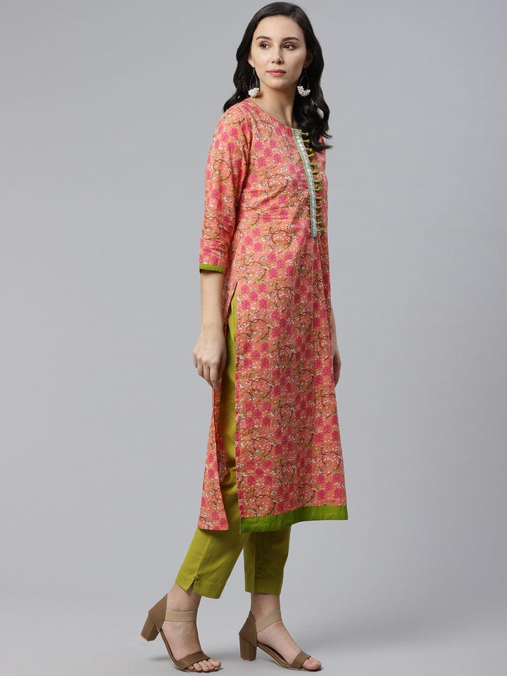 Pink Printed Cotton Kurta - ShopLibas