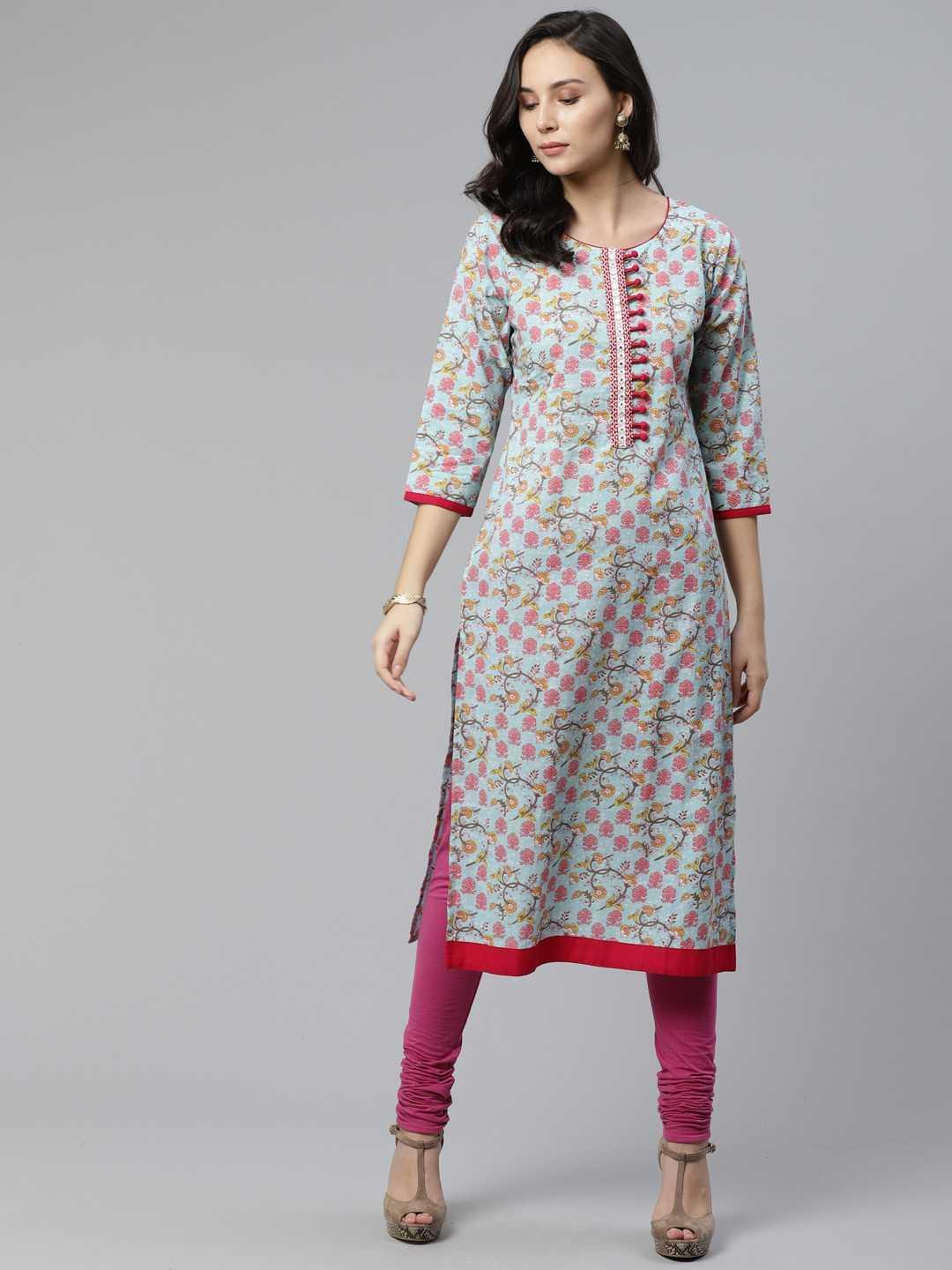 Blue Printed Cotton Kurta - ShopLibas