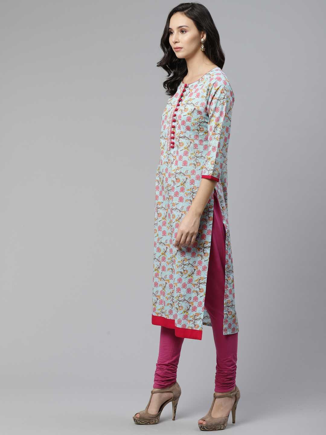Blue Printed Cotton Kurta - ShopLibas