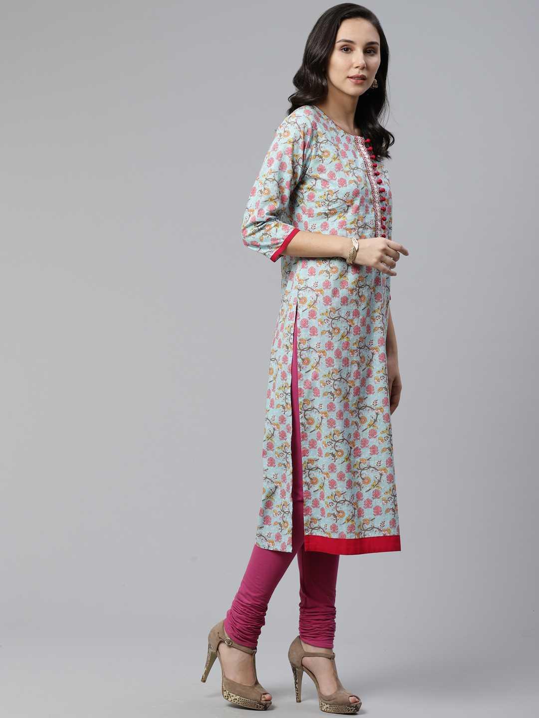 Blue Printed Cotton Kurta - ShopLibas