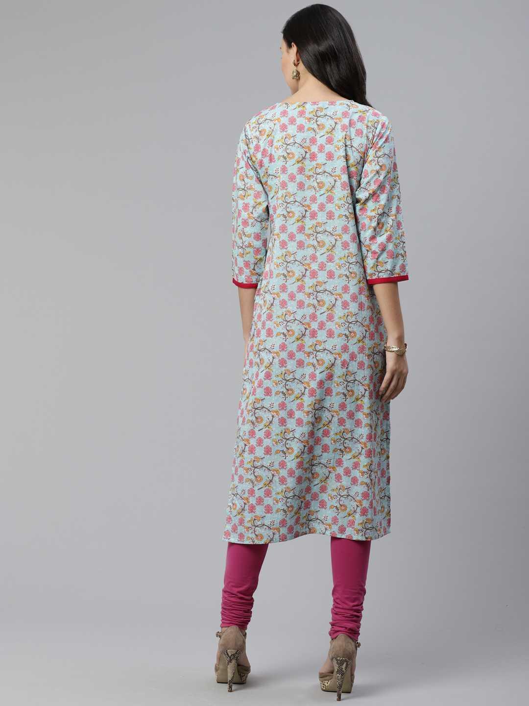 Blue Printed Cotton Kurta - ShopLibas