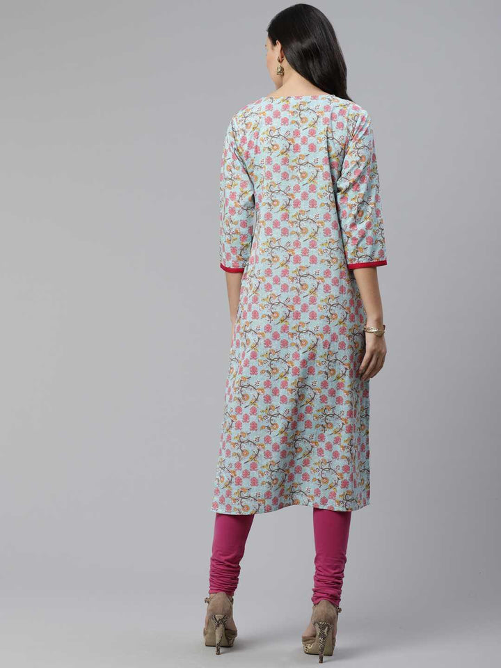 Blue Printed Cotton Kurta - ShopLibas