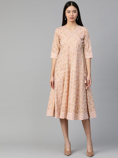 Peach Printed Cotton Dress - ShopLibas