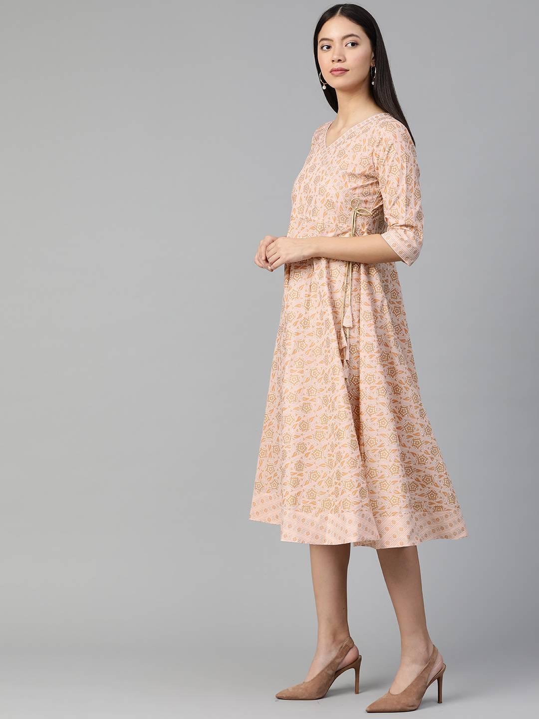 Peach Printed Cotton Dress - ShopLibas