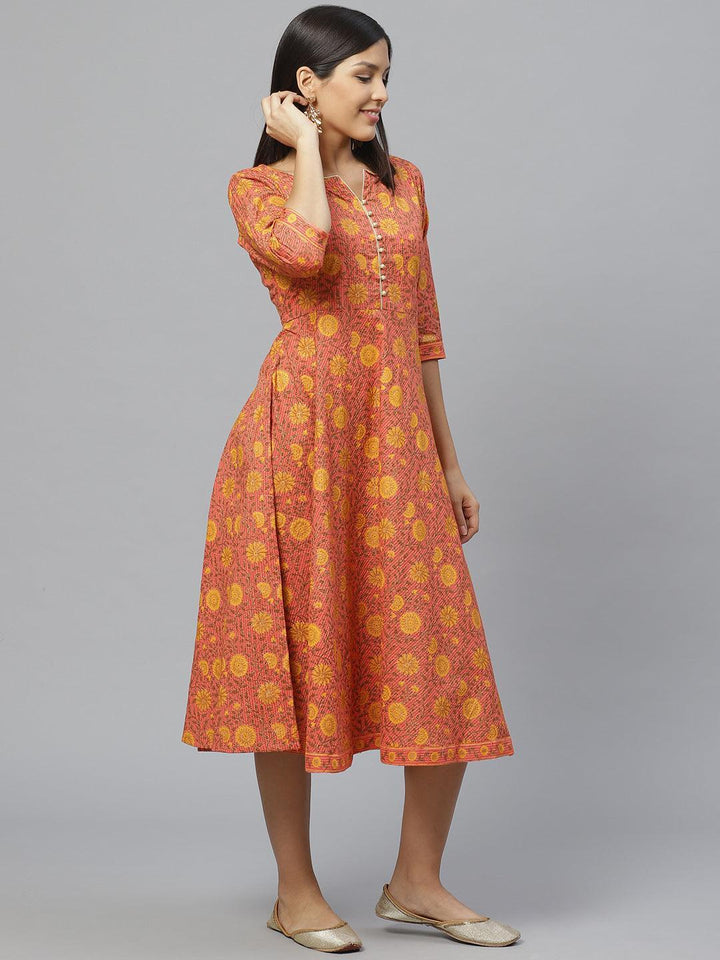 Multicoloured Printed Cotton Dress With Mask - ShopLibas