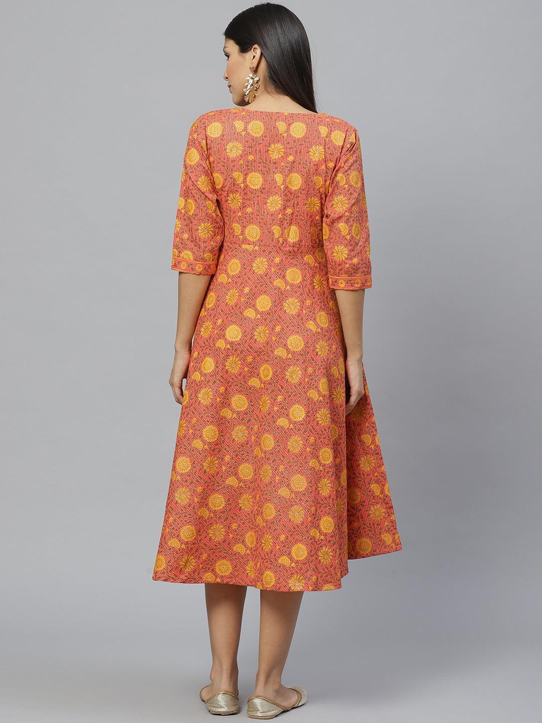 Multicoloured Printed Cotton Dress With Mask - ShopLibas